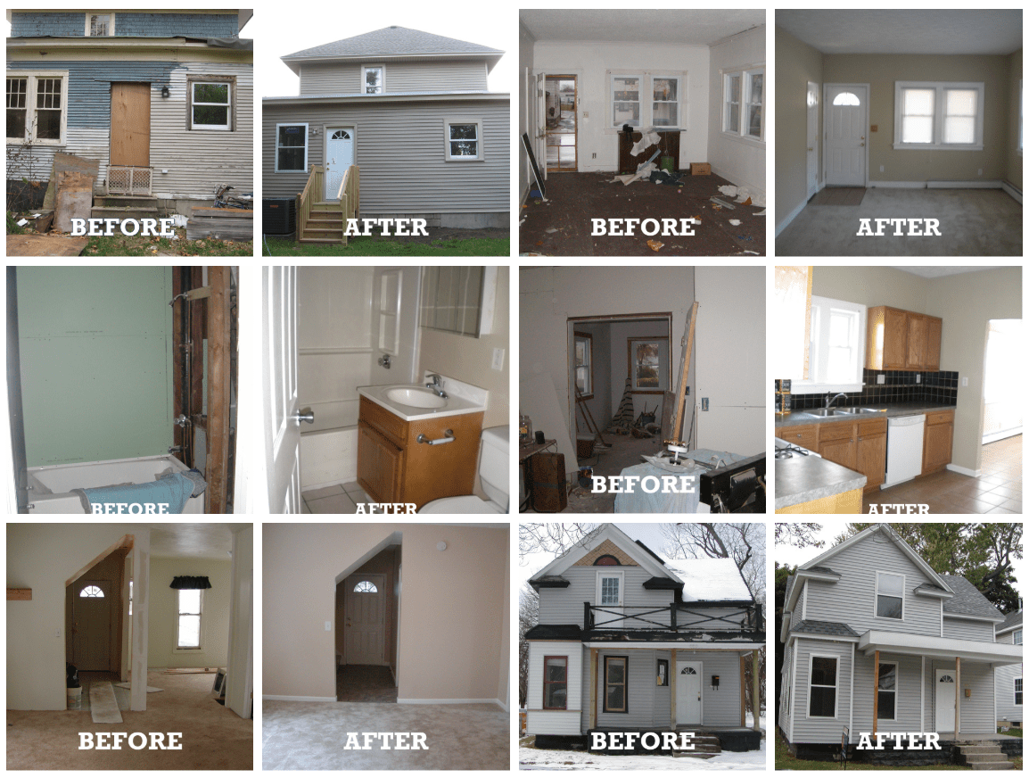 A gallery of before and after images from previous property remodeling projects United Properties of West Michigan has done